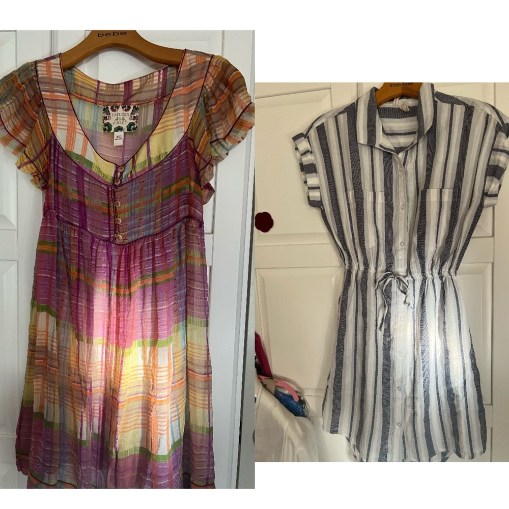 🥰🍭2in 1 Price New Striped cotton &New Plaid sheer babydoll  Dress  Size XS